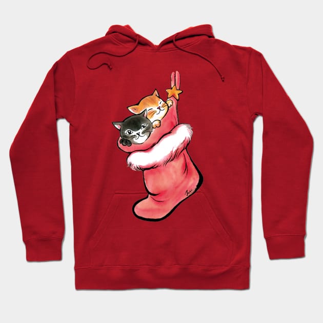 Xmas cats in socks Hoodie by juliewu